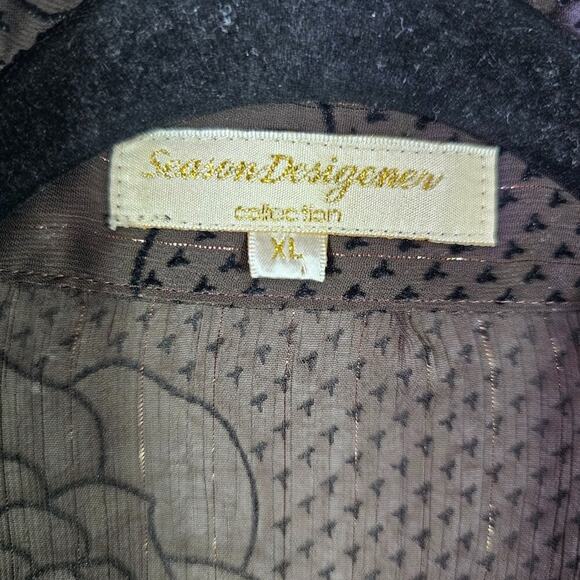 VTG 90s Velvet Burnout Button Up Womens XL Sheer Metallic Fairy Grunge Academia - Picture 6 of 6